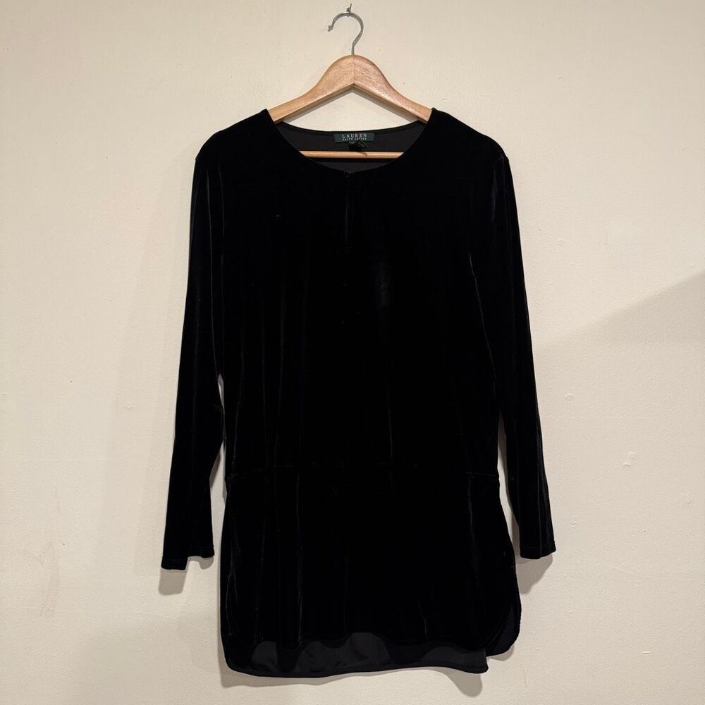 Lauren Ralph Lauren Crushed Velvet Long Sleeve Black Size XL Blouse